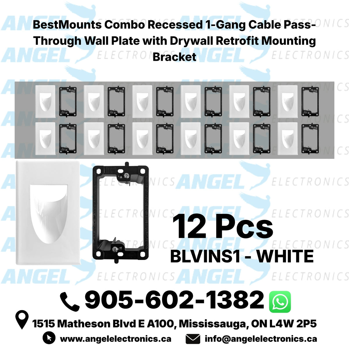 Best Mounts Combo Recessed (Inaward) 1-Gang Cable Pass-Through Wall Plate with Drywall Retrofit Mounting Bracket | BLVINS1