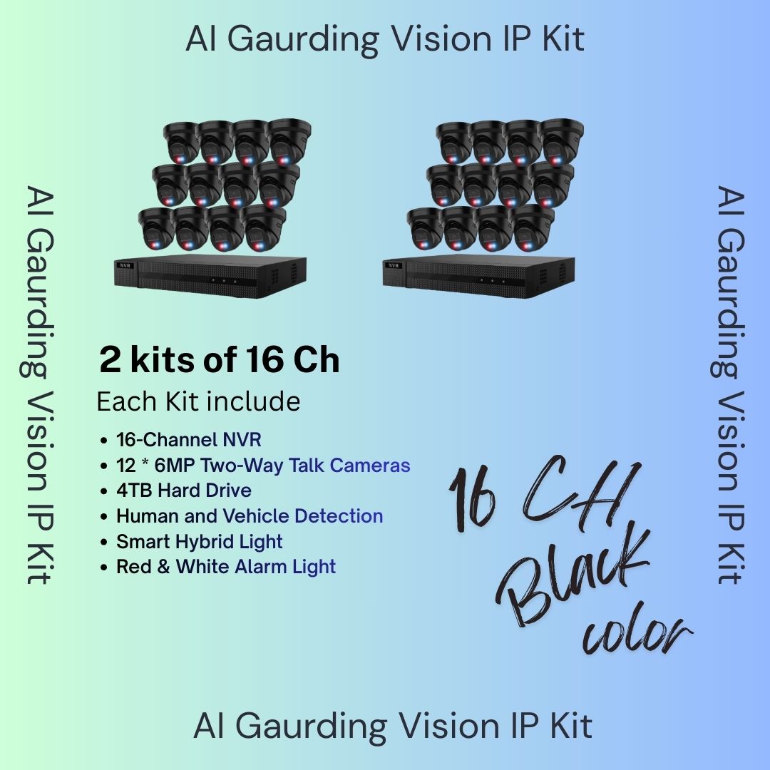 AI Guarding Vision 6MP Security System: 4/8/16 Channel NVR Kits with Active Deterrence Turret Cameras, Red/Blue Flashing Lights, Two-Way Audio, and 2TB/4TB HDD – Available in Black or White