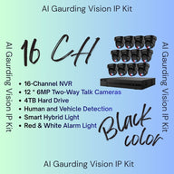 AI Guarding Vision 6MP Security System: 4/8/16 Channel NVR Kits with Active Deterrence Turret Cameras, Red/Blue Flashing Lights, Two-Way Audio, and 2TB/4TB HDD – Available in Black or White