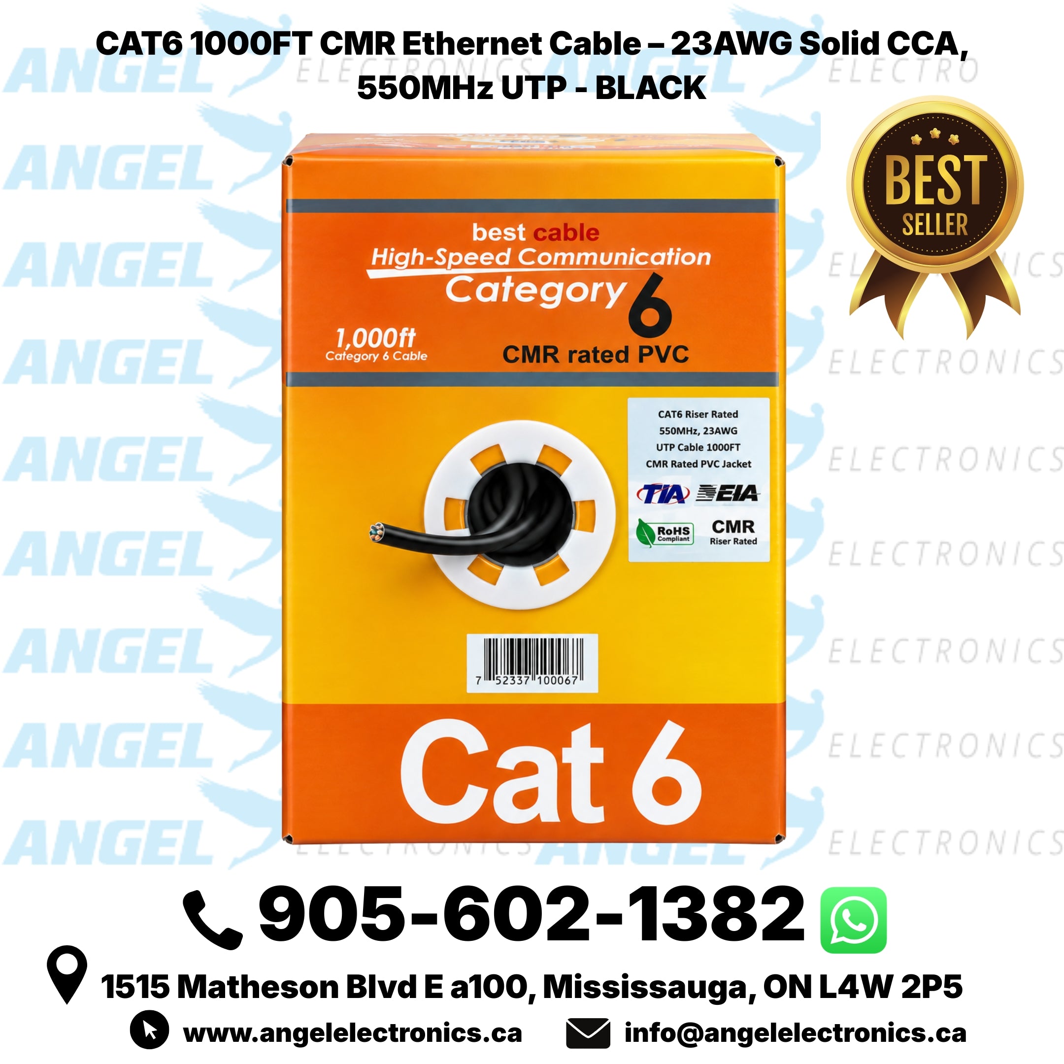 CAT6 1000FT CMR Ethernet Cable – 23AWG Solid CCA, 550MHz UTP