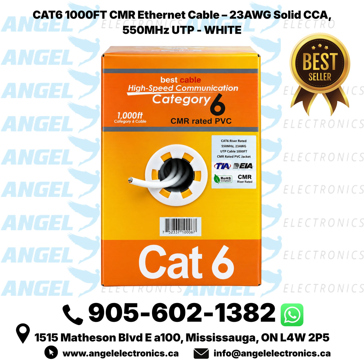 CAT6 1000FT CMR Ethernet Cable – 23AWG Solid CCA, 550MHz UTP