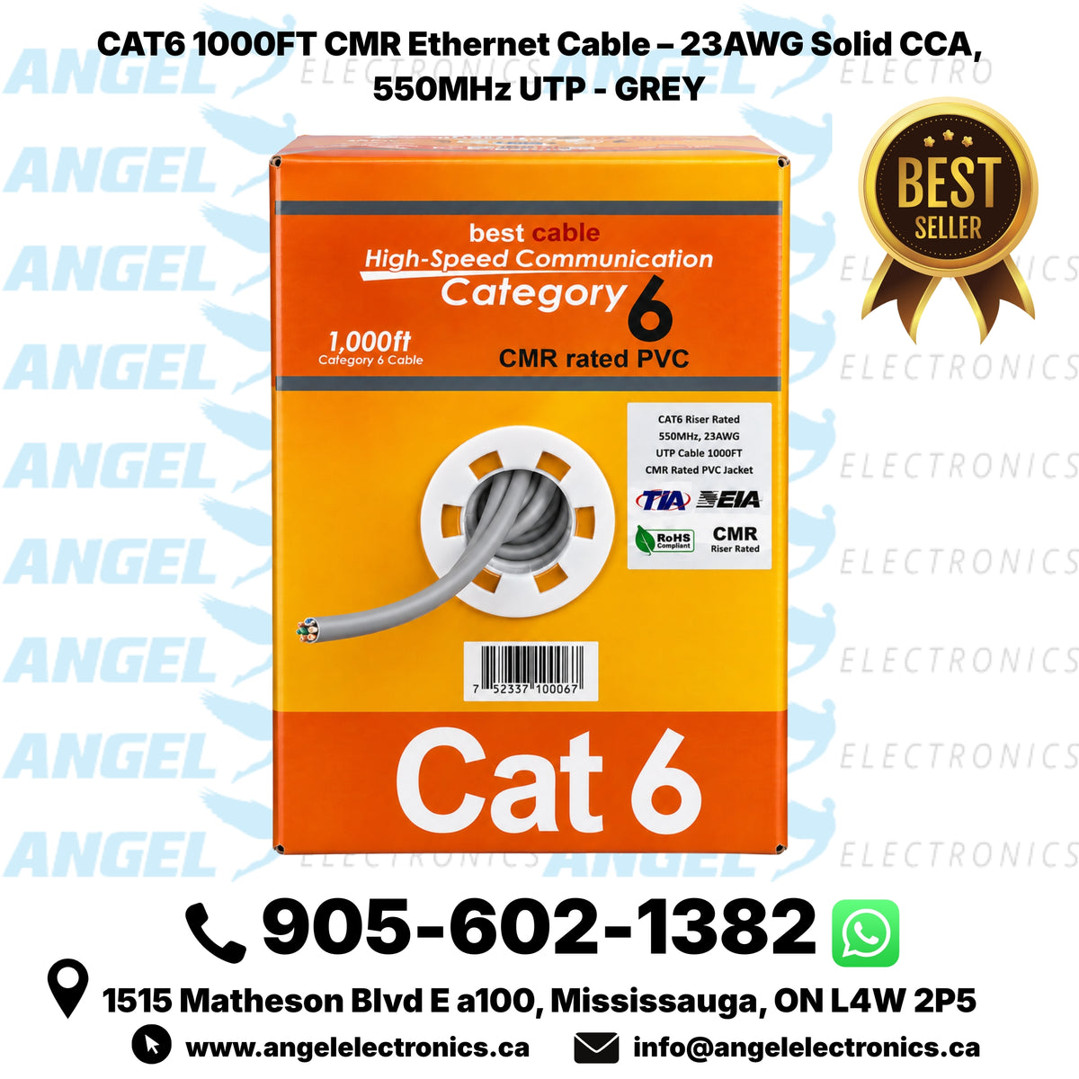 CAT6 1000FT CMR Ethernet Cable – 23AWG Solid CCA, 550MHz UTP