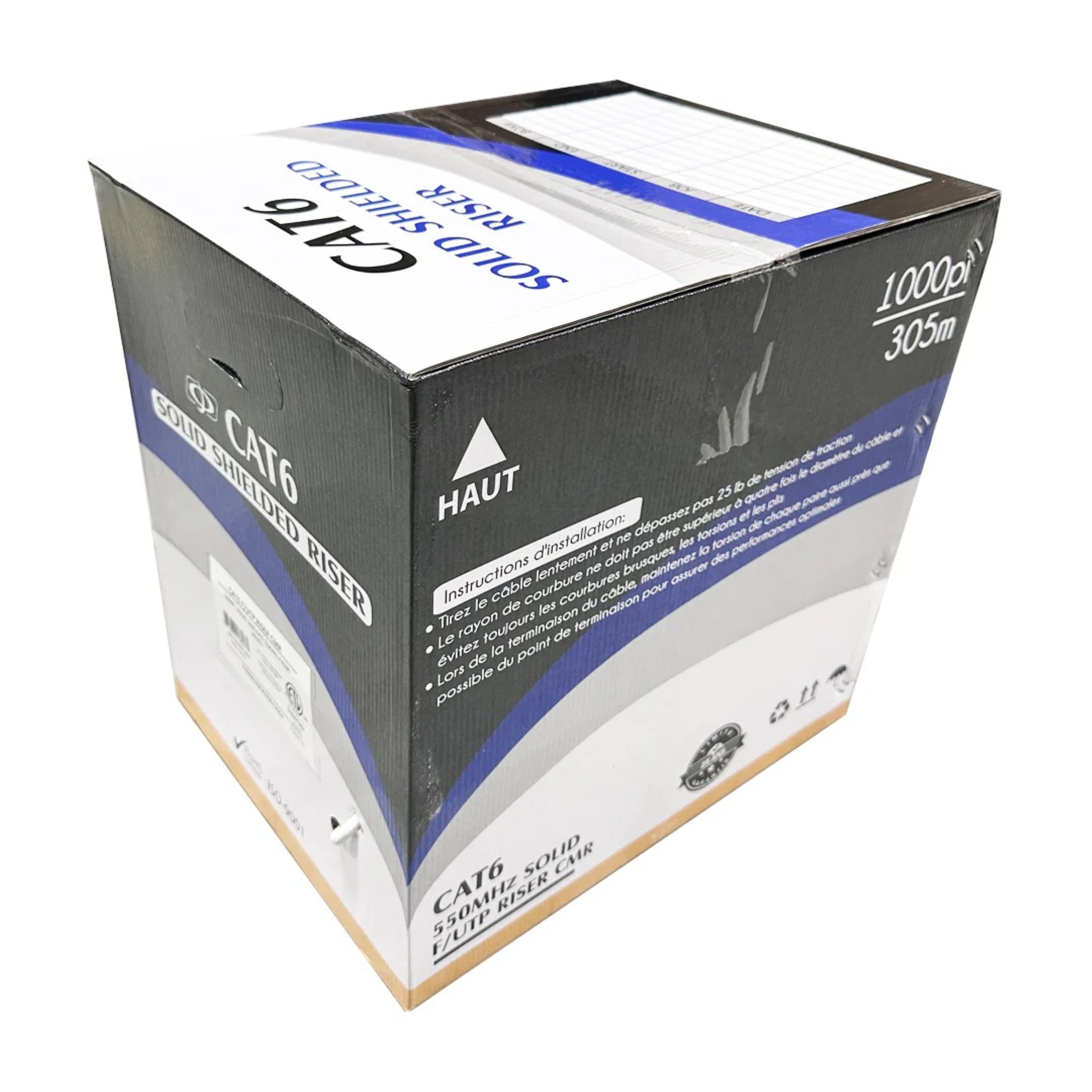CAT6 550MHz F/UTP Riser Cable, 23AWG Solid Copper – 1000ft
