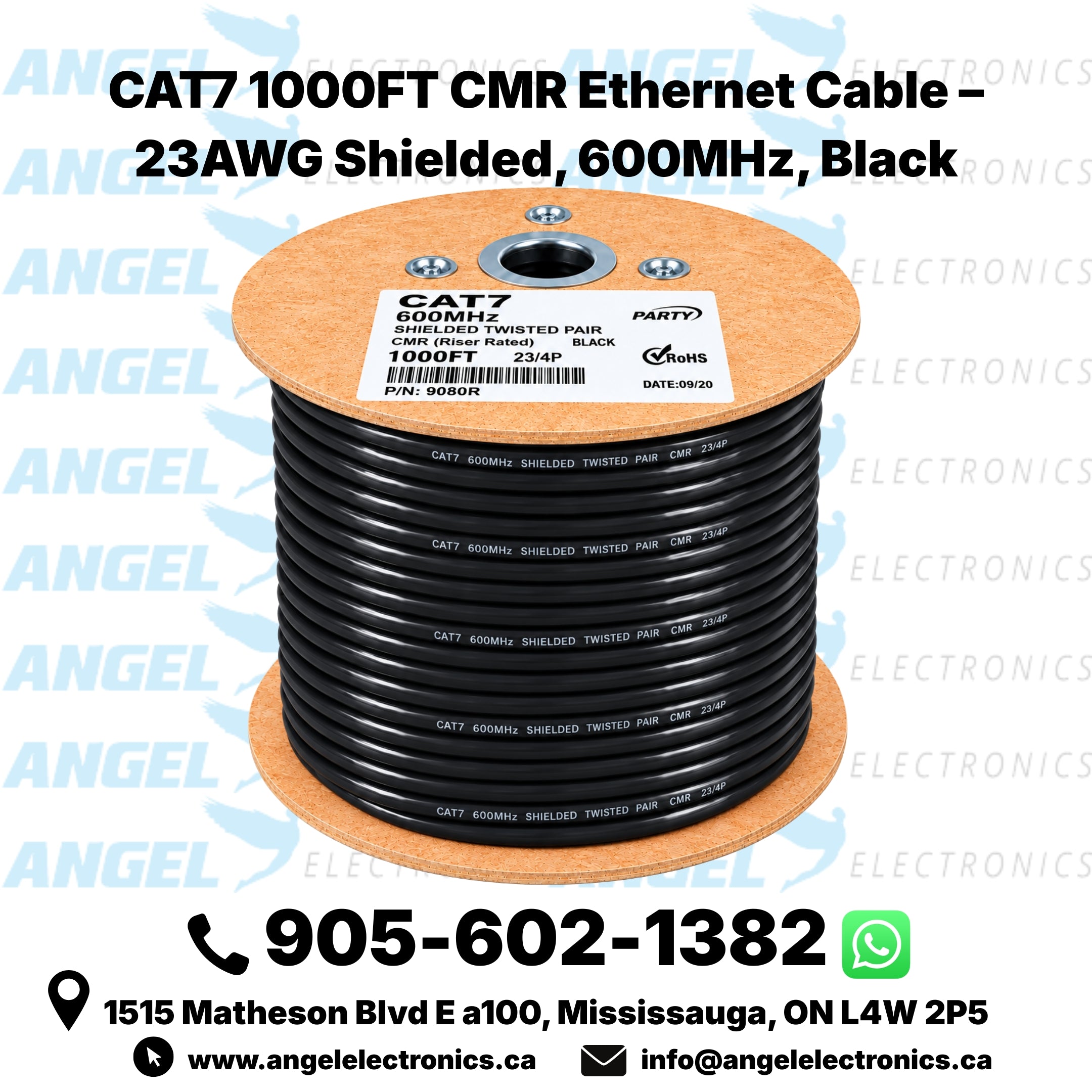 CAT7 1000FT CMR Ethernet Cable – 23AWG Shielded, 600MHz, Blue & Black