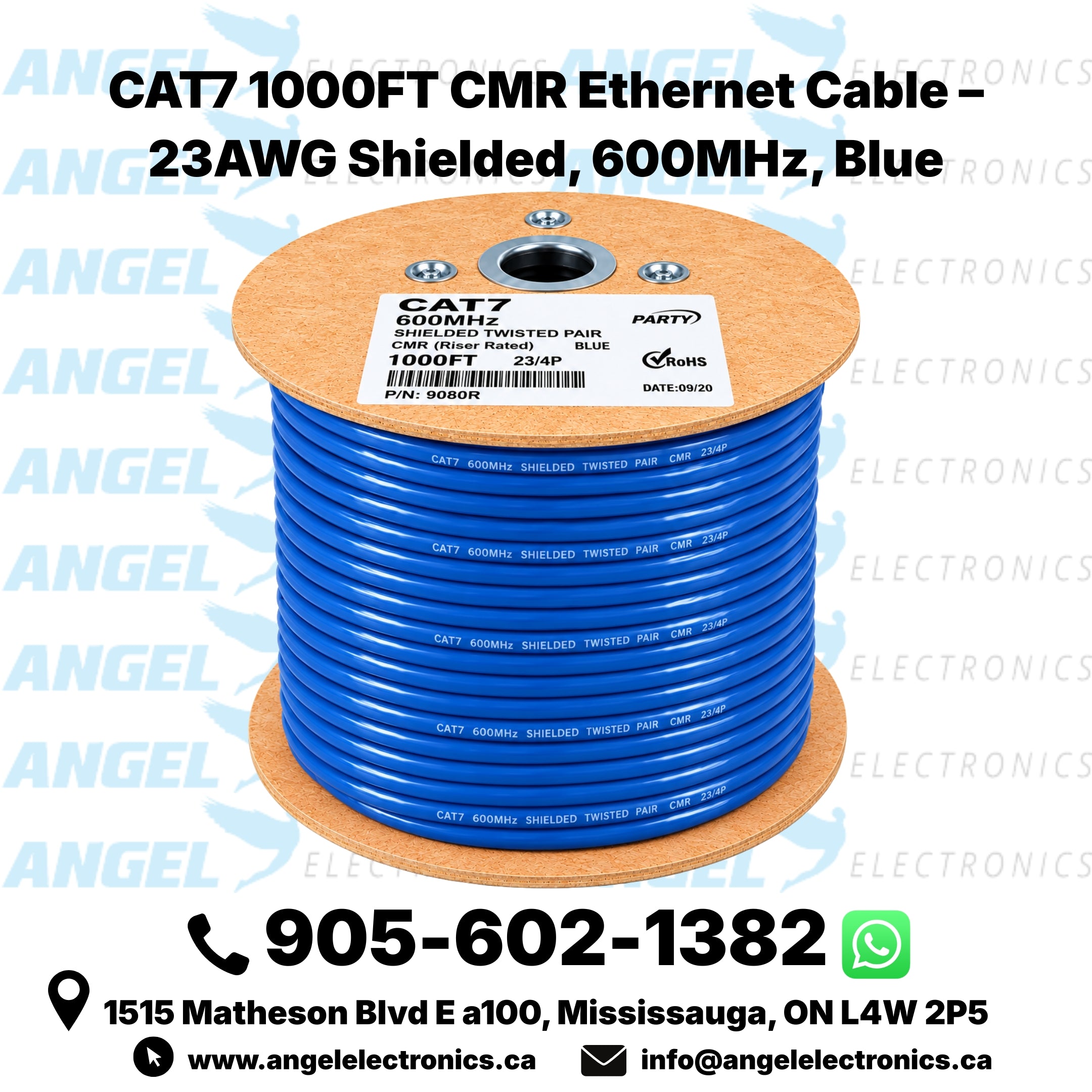 CAT7 1000FT CMR Ethernet Cable – 23AWG Shielded, 600MHz, Blue & Black
