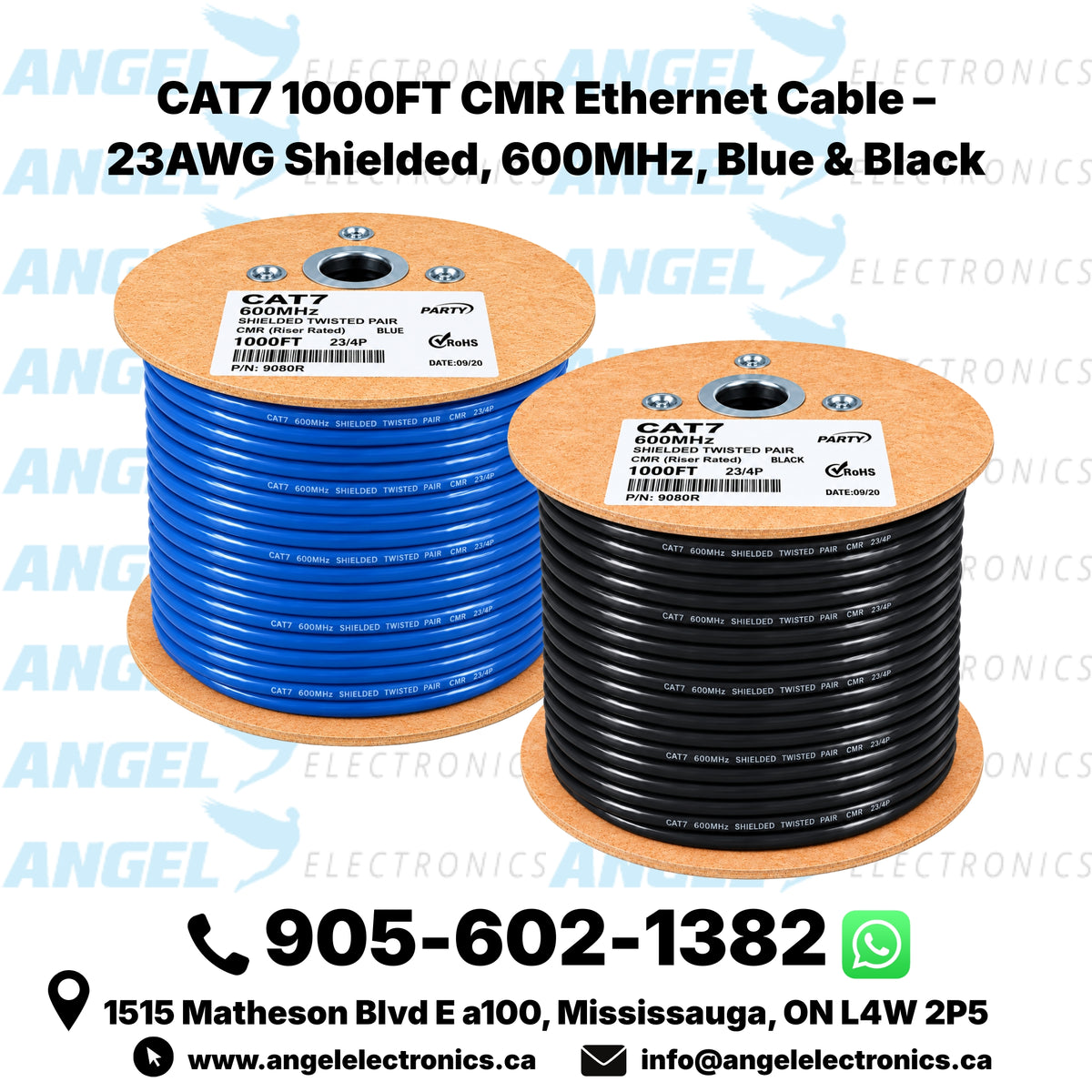 CAT7 1000FT CMR Ethernet Cable – 23AWG Shielded, 600MHz, Blue & Black