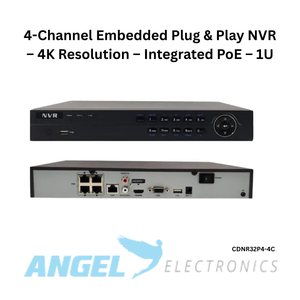 4-Channel 4K Plug & Play NVR – 8MP IP Cameras, Integrated PoE, H.265, 1U