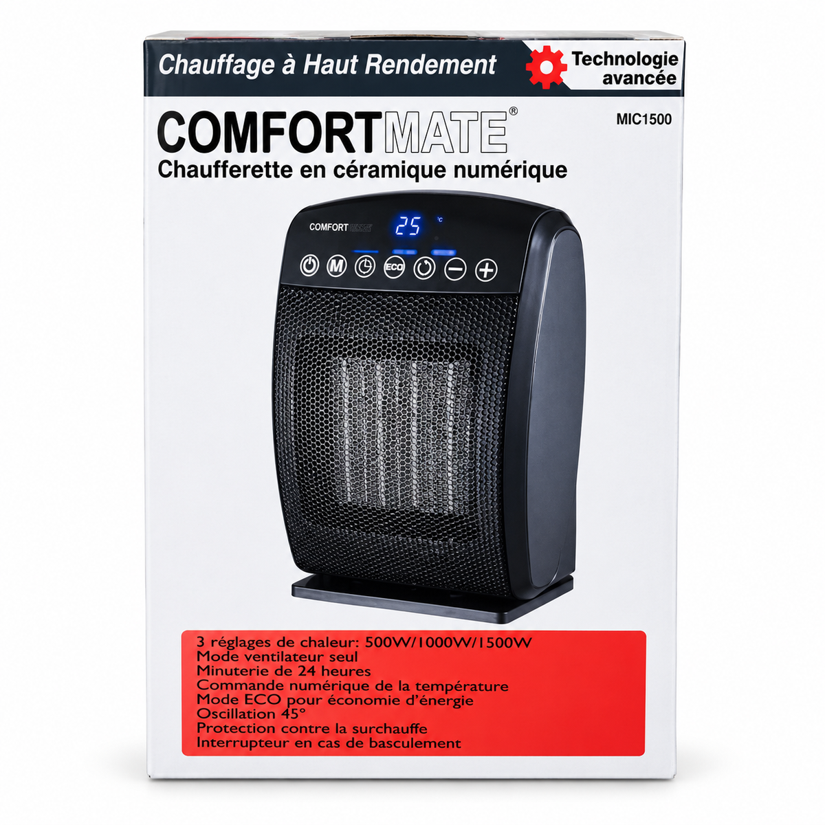 COMFORTMATE MIC1500 1500W Digital Ceramic Space Heater with ECO Mode & Oscillation