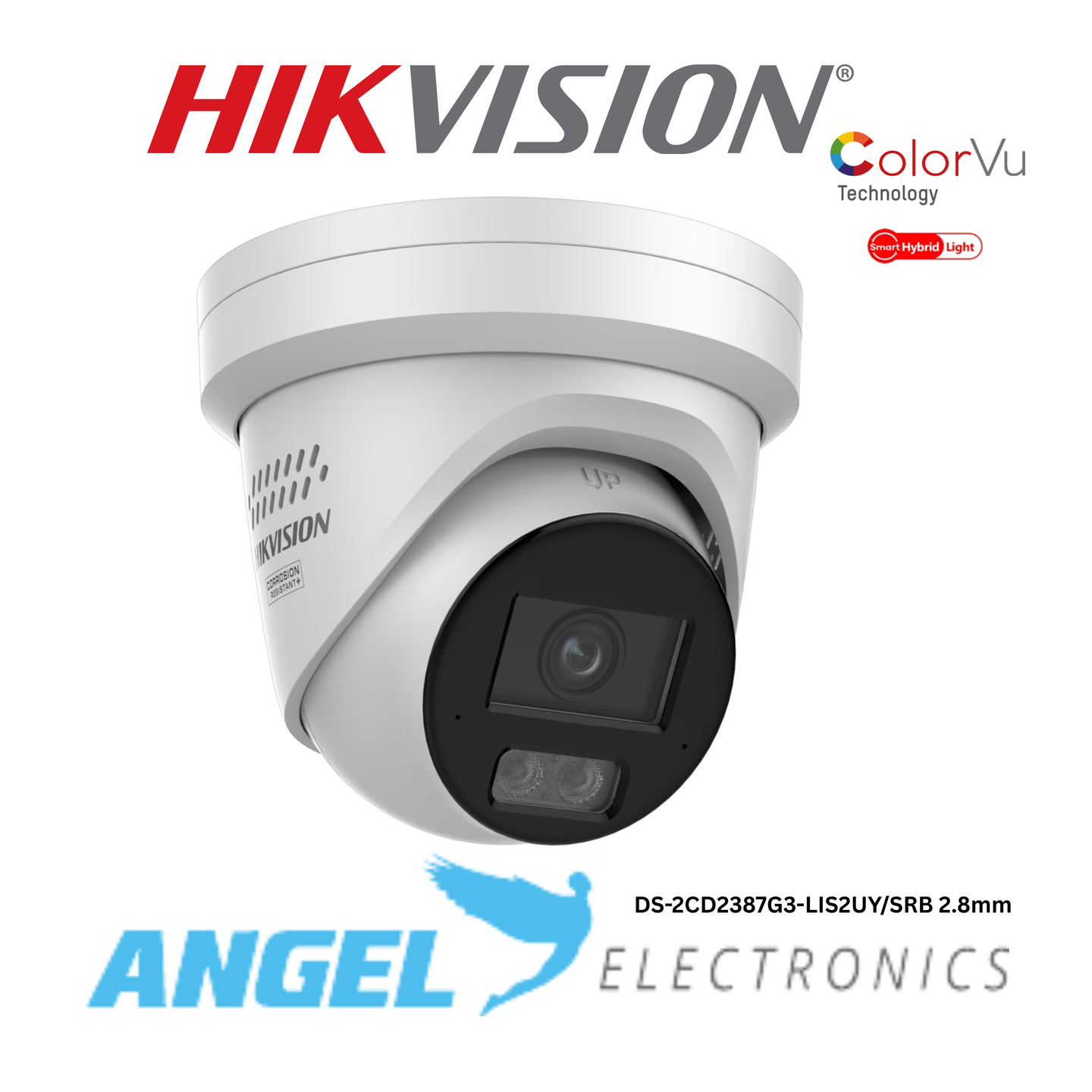Hikvision 8MP ColorVu Turret IP Camera DS-2CD2387G3-LIS2UY/SL 2.8mm – Smart Hybrid Light, Audio, IP67 – Black & White