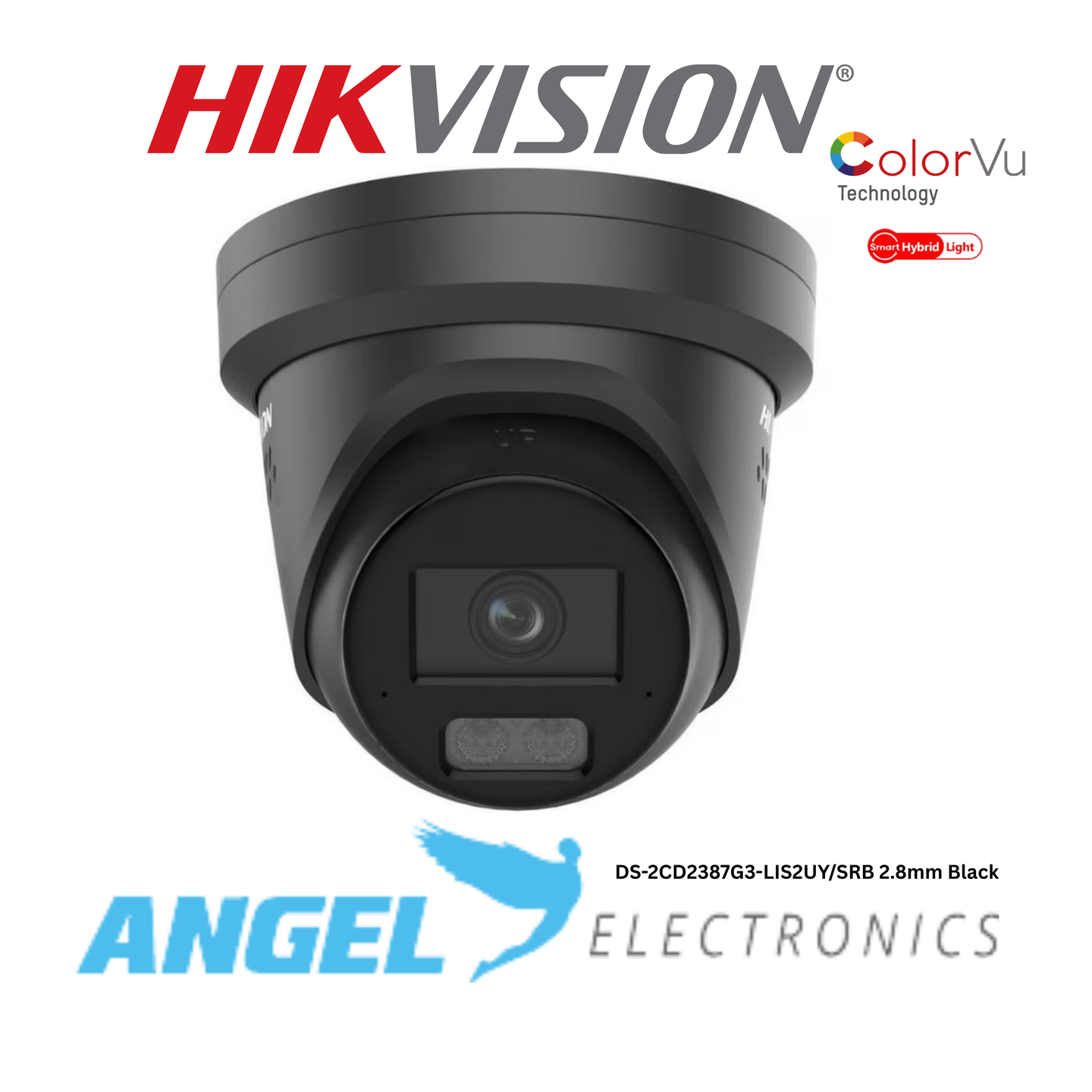 Hikvision 8MP ColorVu Turret IP Camera DS-2CD2387G3-LIS2UY/SL 2.8mm – Smart Hybrid Light, Audio, IP67 – Black & White