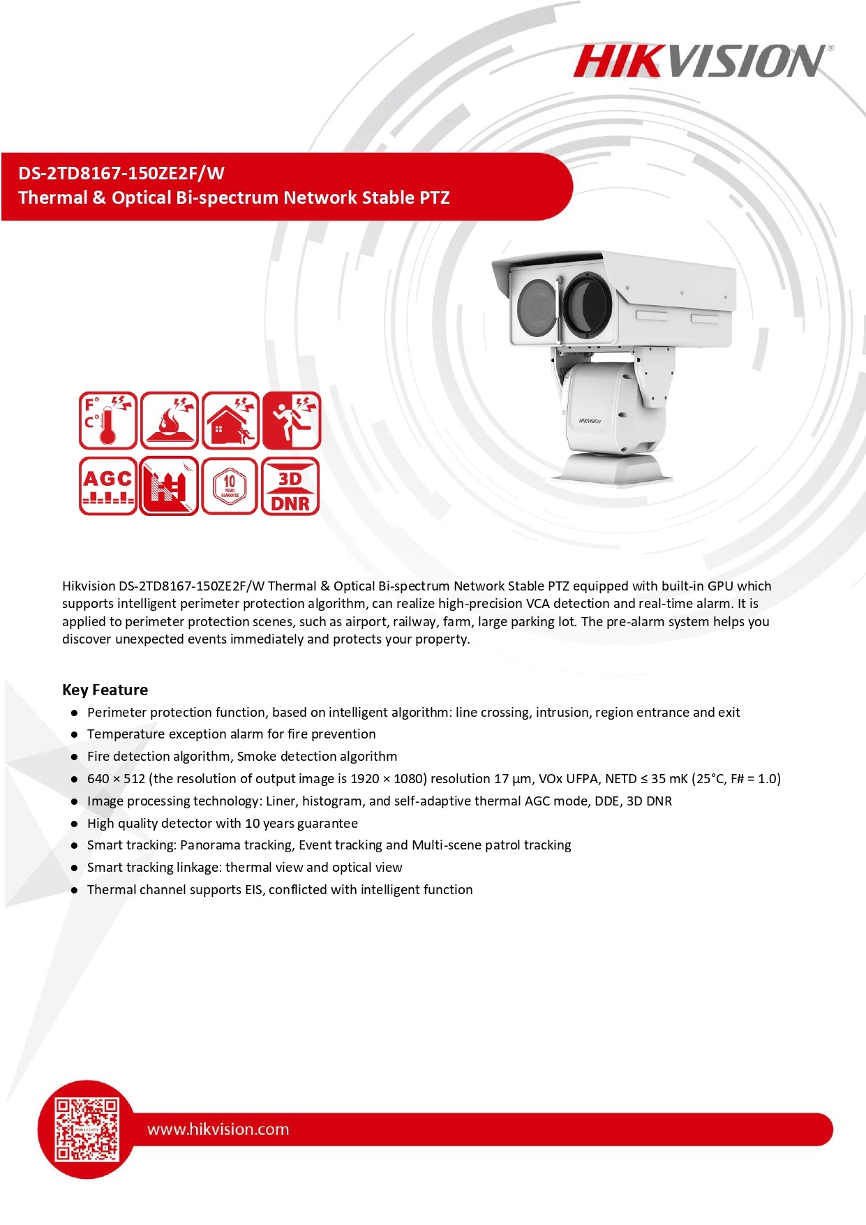Hikvision DS-2TD8167-150ZE2F/W Dual-Spectrum Thermal & Optical Bi-Spectrum PTZ Network Camera