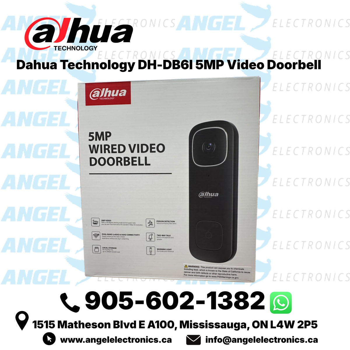 Dahua DH-DB6I-CAN  5MP Wired Video Doorbell – Dual-Band Wi-Fi, 2-Way Talk, Person Detection & Local Storage