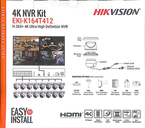 Hikvision IP Security Camera Kit 16 Channel 4K NVR with 12 x 4MP Turret Cameras EKI-K164T412