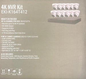 Hikvision IP Security Camera Kit 16 Channel 4K NVR with 12 x 4MP Turret Cameras EKI-K164T412