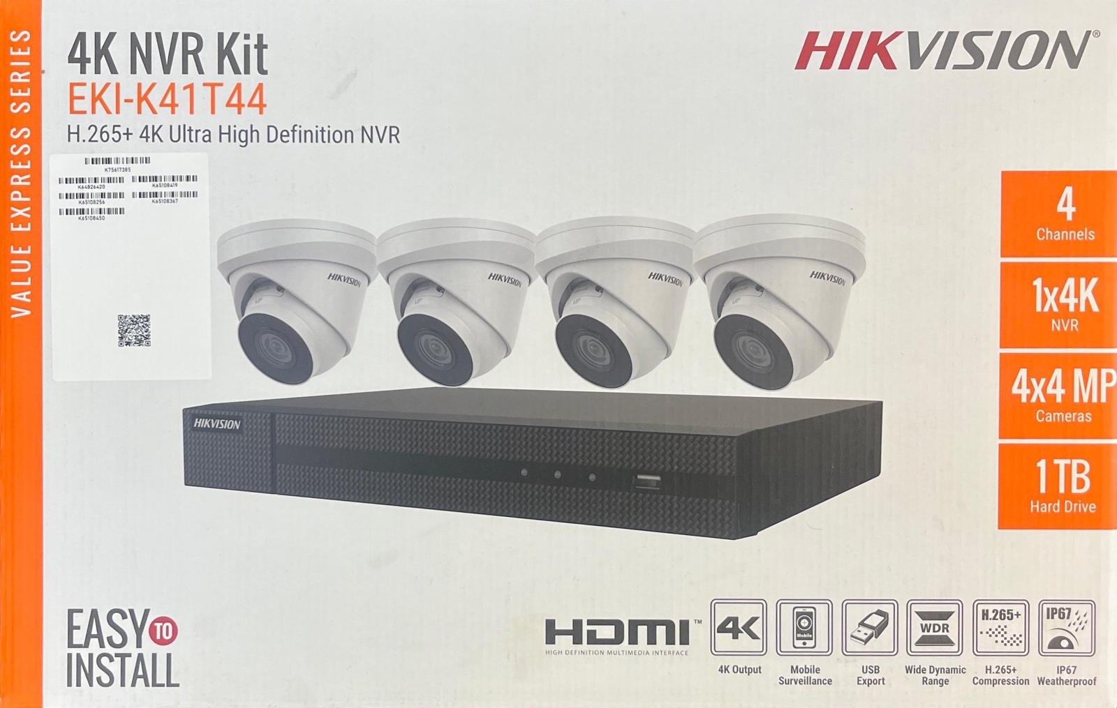 Hikvision IP Security Camera Kit 4 Channel 4K NVR with 4 x 4MP Turret Cameras ( EKI-K41T44)