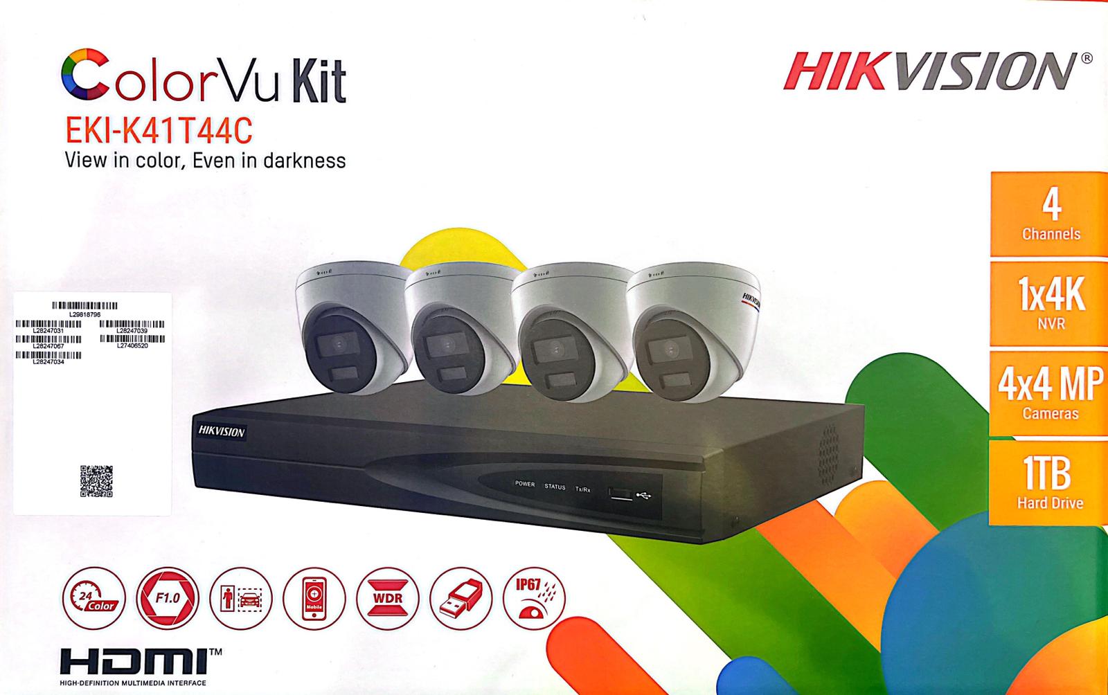 Hikvision ColorVu 4MP IP Security Camera System Kit – 4, 8 & 16 Channel 4K NVR with 2TB/4TB HDD – Outdoor Night Color Turret Cameras 2.8mm Lens – White & Black Variants