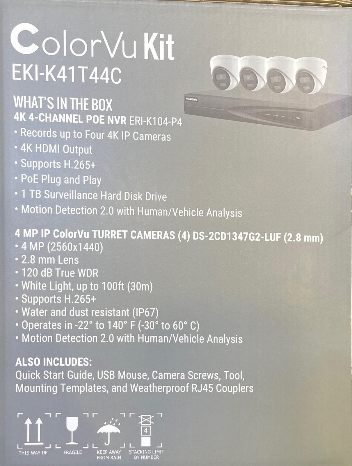 Hikvision IP Security Camera Kit 4 Channel 4K NVR with 4 x 4MP Turret Cameras EKI-K41T44 C