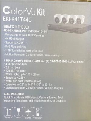 Hikvision IP Security Camera Kit 4 Channel 4K NVR with 4 x 4MP Turret Cameras EKI-K41T44 C