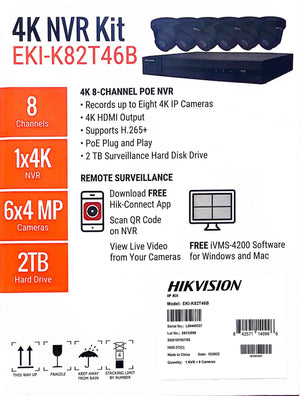 Hikvision IP Security Camera Kit 8 Channel 4K NVR with 6 x 4MP Turret Cameras EKI-K82T46 B