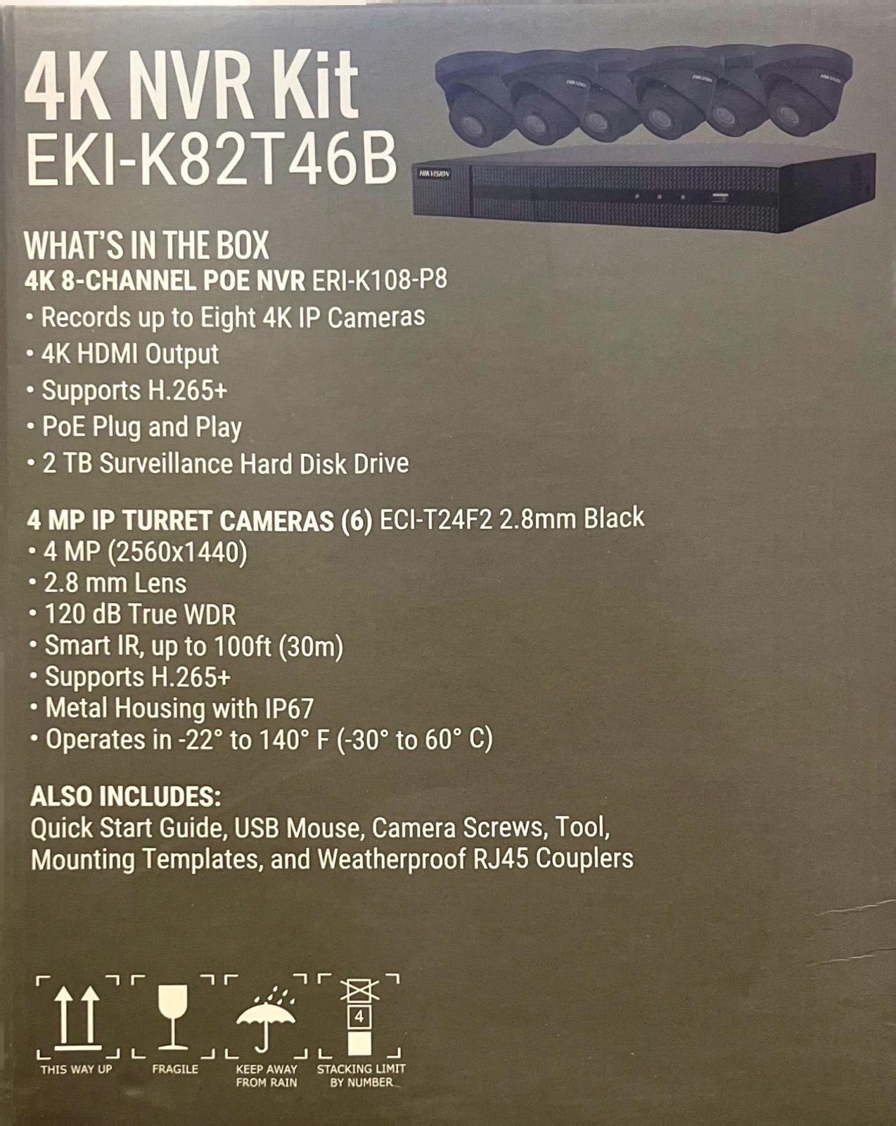 Hikvision IP Security Camera Kit 8 Channel 4K NVR with 6 x 4MP Turret Cameras EKI-K82T46 B