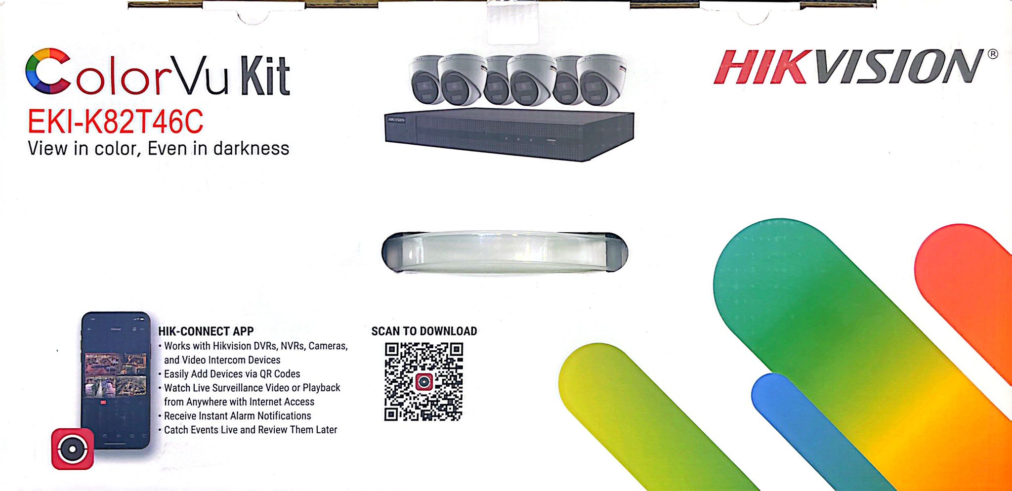 Hikvision IP Security Camera Kit 8 CH 4K NVR with 6 x 4MP ColorVu Turret Cameras   EKI-K82T46C