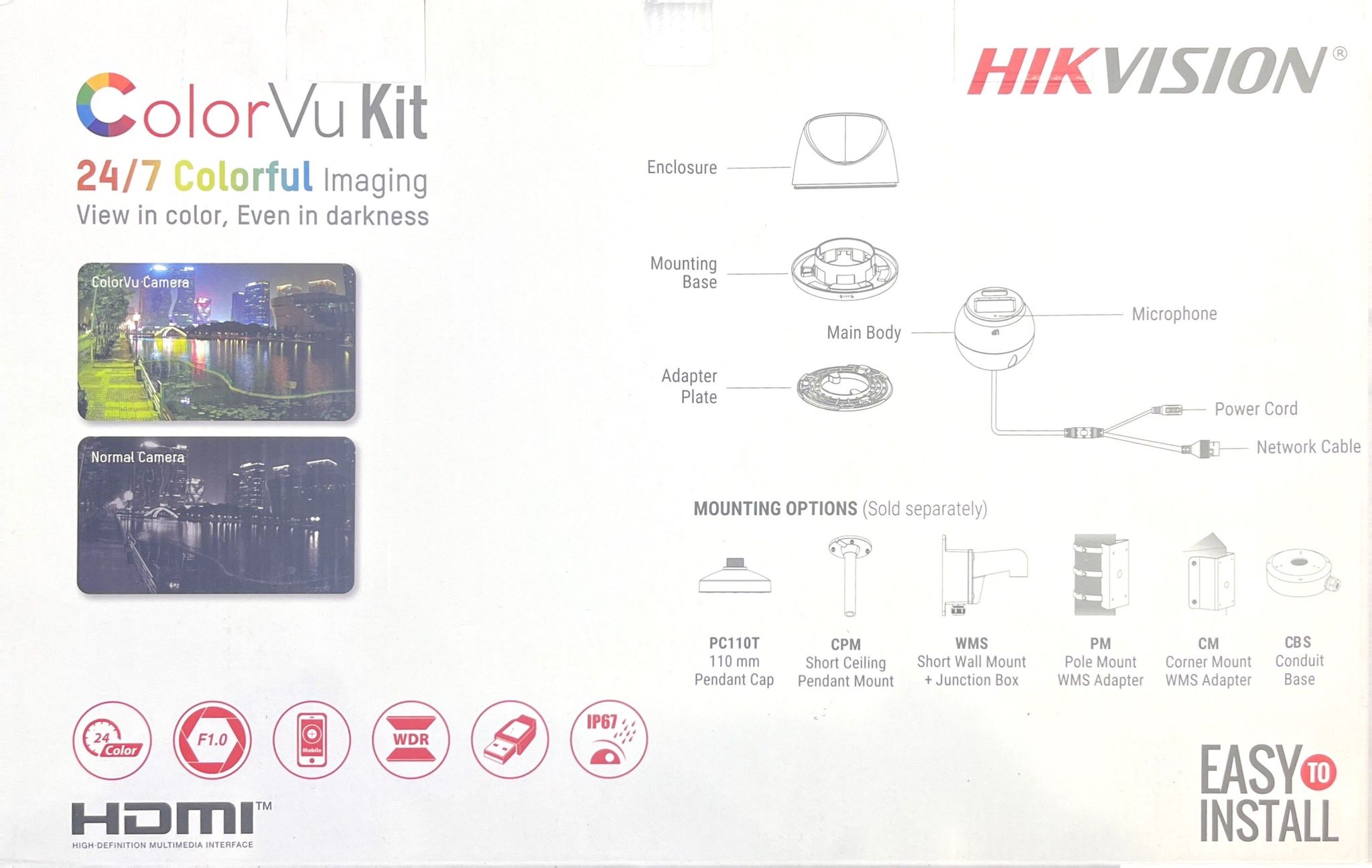 Hikvision IP Security Camera Kit 8 CH 4K NVR with 6 x 4MP ColorVu Turret Cameras   EKI-K82T46C