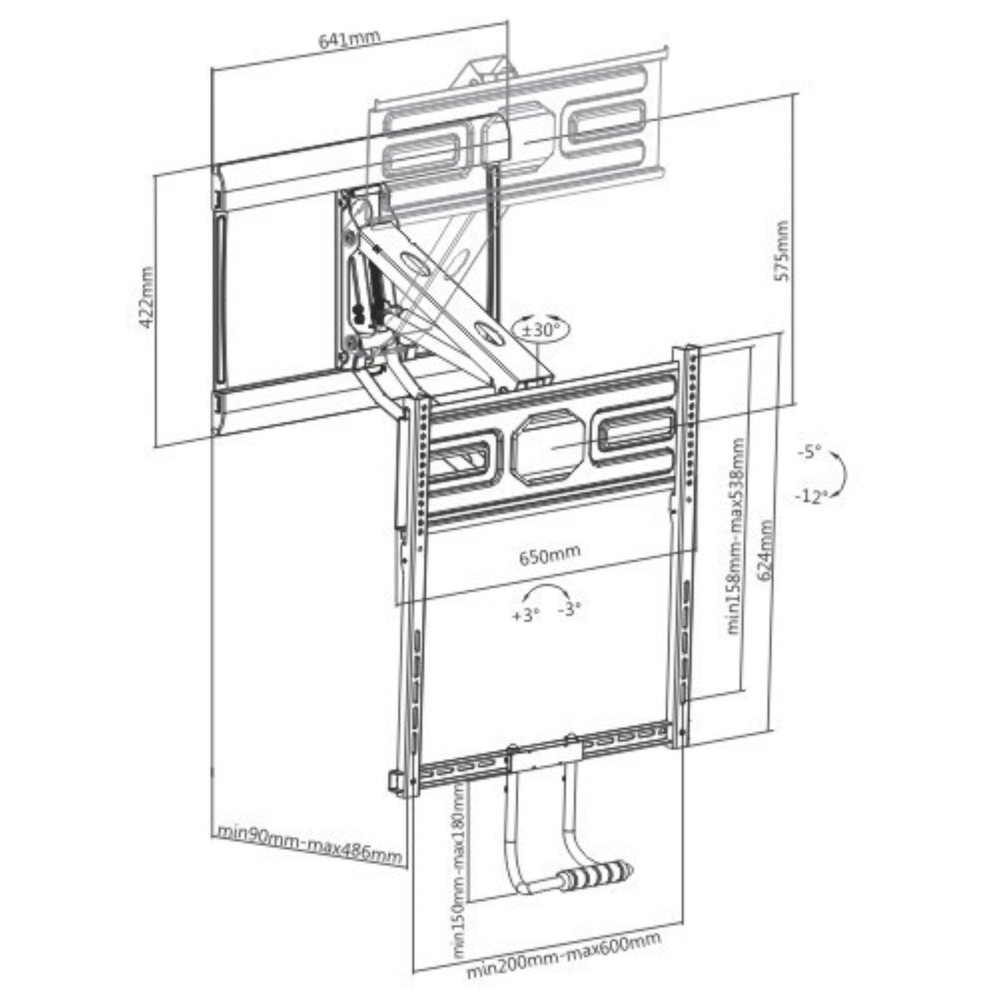 LPA53-461  Full-Motion Above Fireplace Pull-Down TV Wall Mount For 43"-70" TVs Ideal for wood, mansonry and concrete construction weighing up to 35kg (28.6lbs-77lbs)