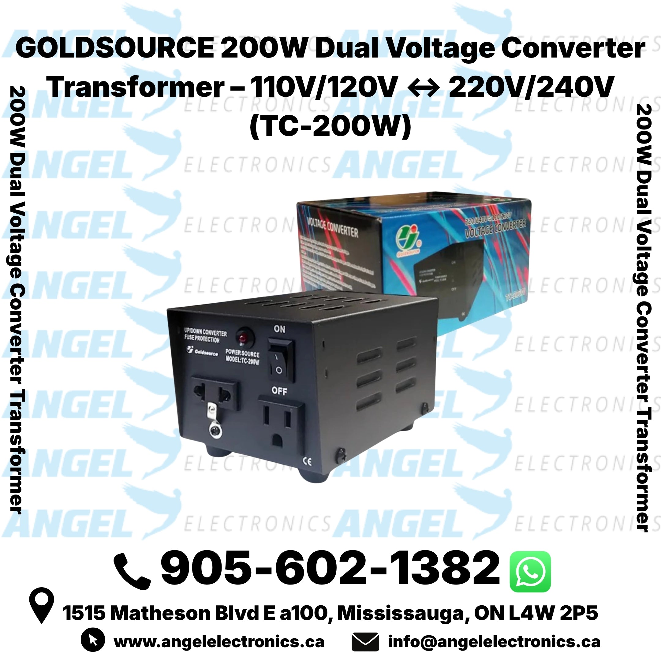 GOLDSOURCE 200W Dual Voltage Converter Transformer – 110V/120V ↔ 220V/240V (TC-200W)