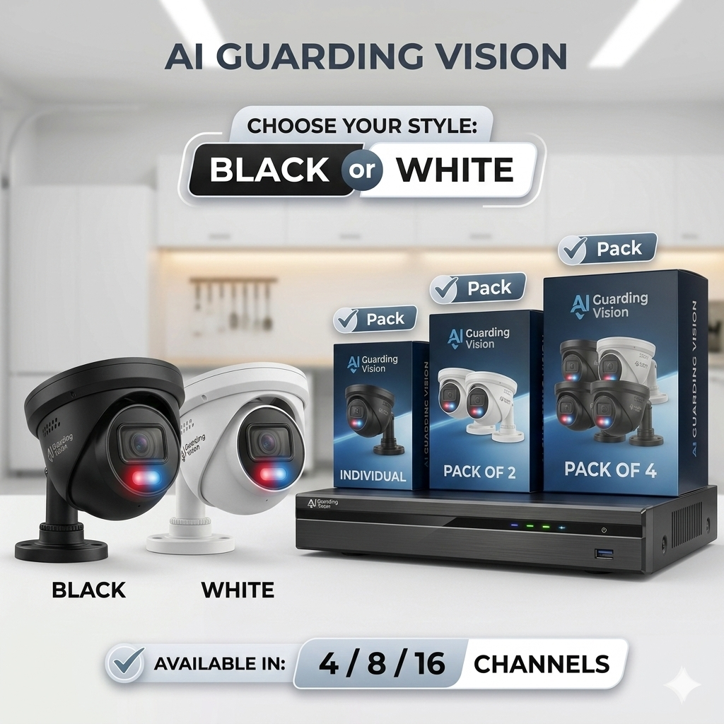 AI Guarding Vision 6MP Security System: 4/8/16 Channel NVR Kits with Active Deterrence Turret Cameras, Red/Blue Flashing Lights, Two-Way Audio, and 2TB/4TB HDD – Available in Black or White