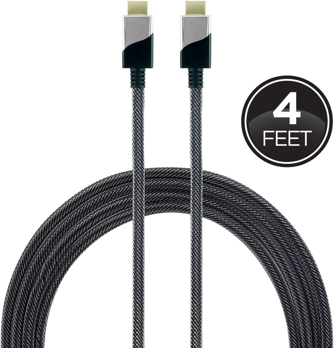 GE Premium HDMI Cable, Ethernet, 4 Foot, Ultra HD, Full HD 1080P, HDR Capability, 18 Gbps Data Transfer, 4K 60Hz HDMI, Works with Smart TVs, Roku, Streaming Devices, Blu Ray, Cable, Black, 35531
