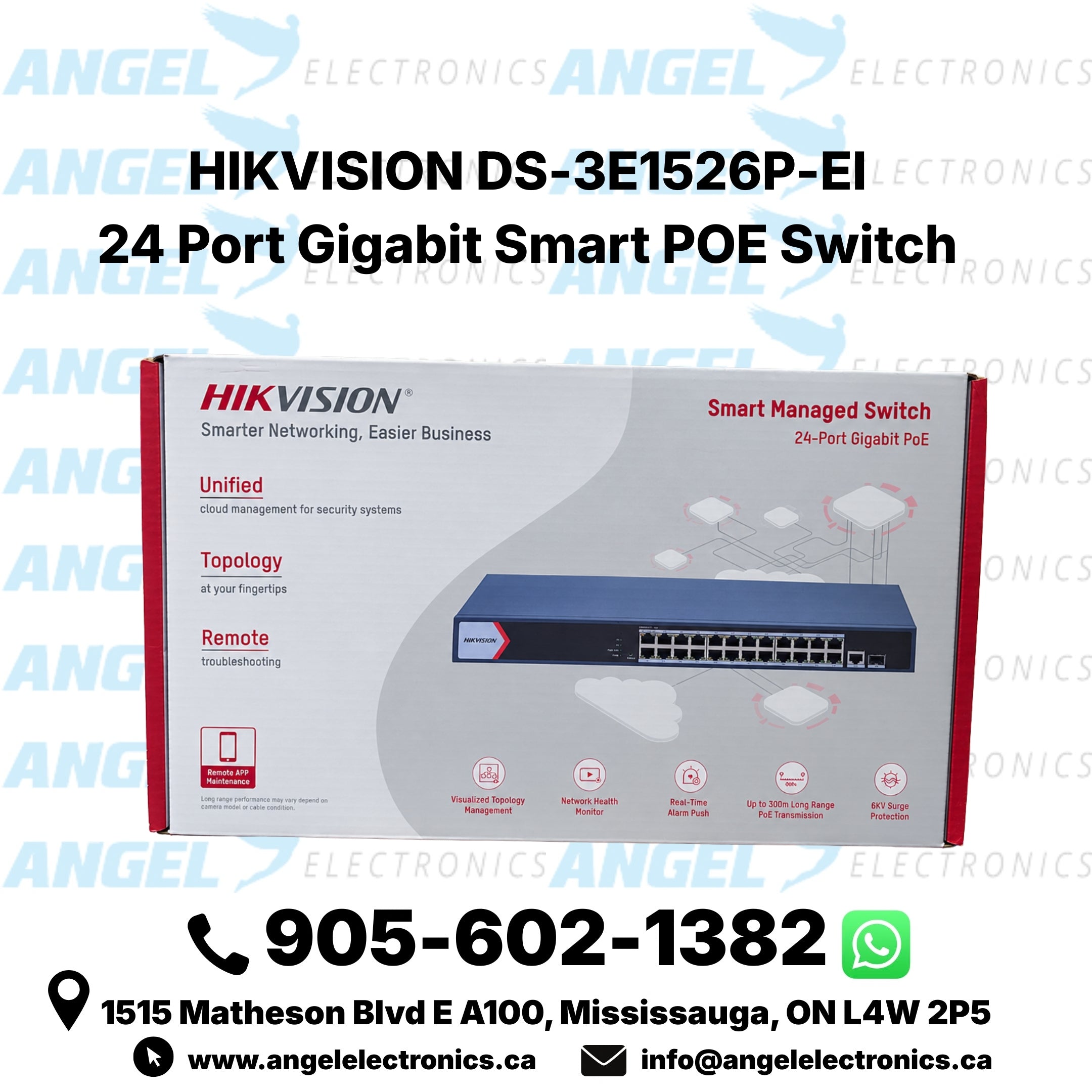 Hikvision DS-3E1526P-EI 24-Port Gigabit Smart PoE Switch – 370W, VLAN, Fiber Uplink