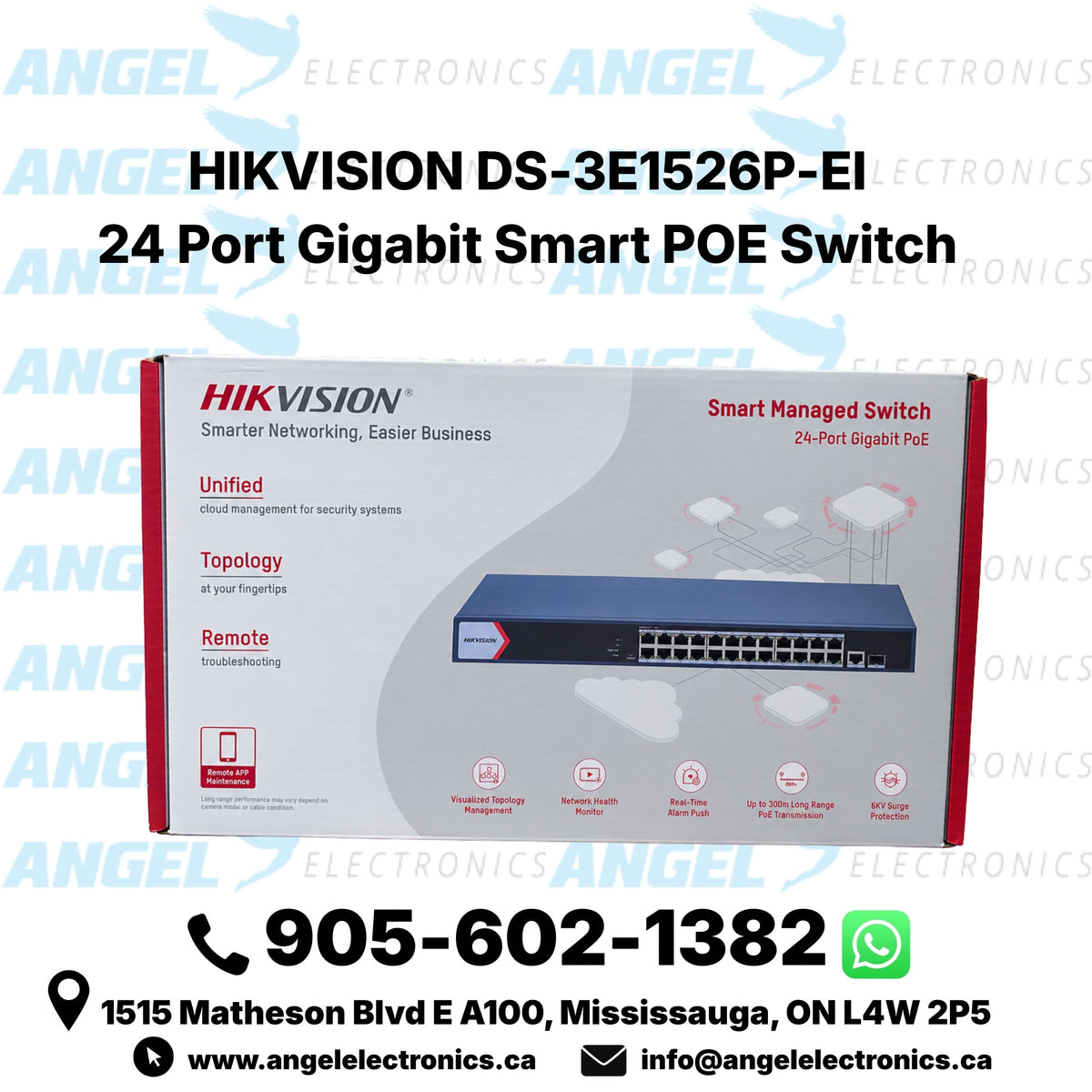 Hikvision DS-3E1526P-EI 24-Port Gigabit Smart PoE Switch – 370W, VLAN, Fiber Uplink