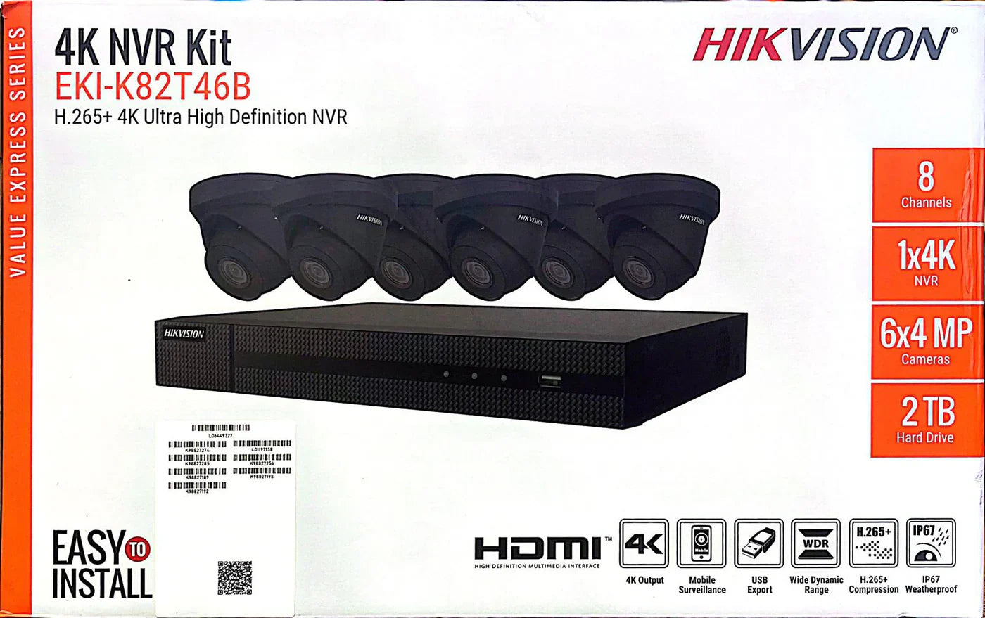 Hikvision 4MP IP Security Camera System Kit – 4, 8 & 16 Channel 4K NVR with 2TB/4TB HDD – Outdoor IR Night Vision Turret Cameras (2.8mm Wide Lens) – White & Black Options