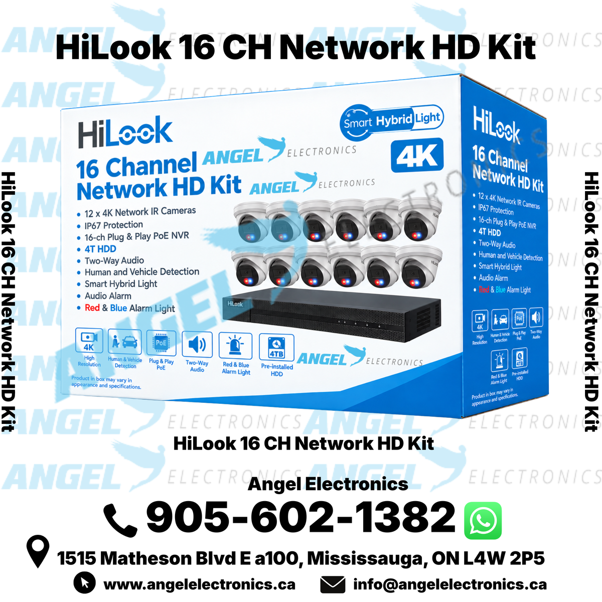 HiLook 16 Channel 4K PoE Security Camera System – 12× 4K Cameras, 4TB HDD, Smart Hybrid Light