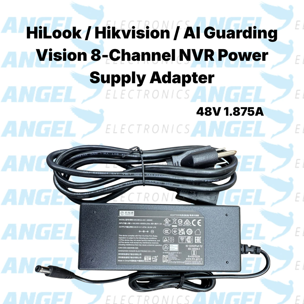HiLook Hikvision AI Guarding Vision 8CH NVR Power Supply Adapter – 48V 1.875A