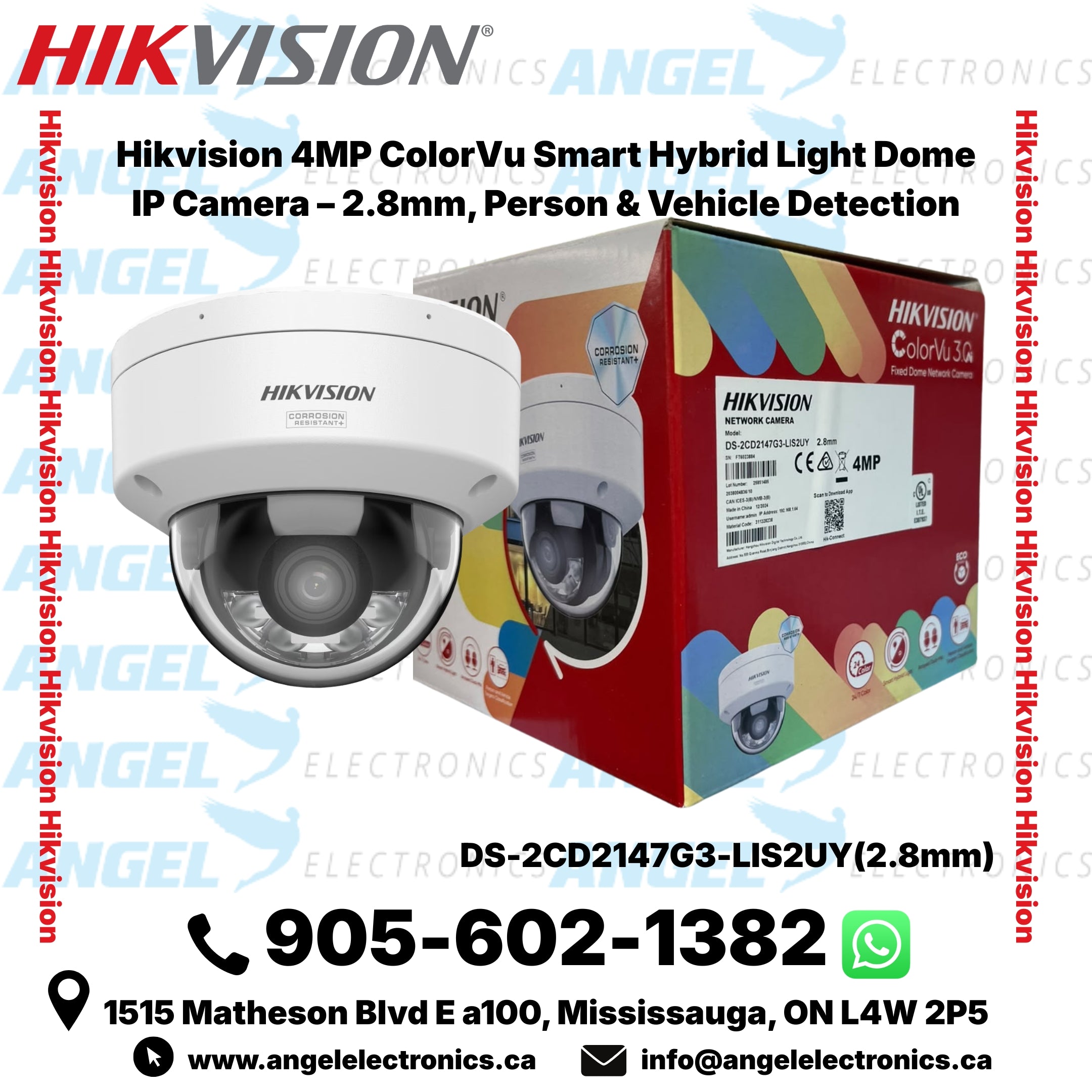 Hikvision 4MP ColorVu Smart Hybrid Light Dome IP Camera – 2.8mm, Person & Vehicle Detection (DS-2CD2147G3-LIS2UY)