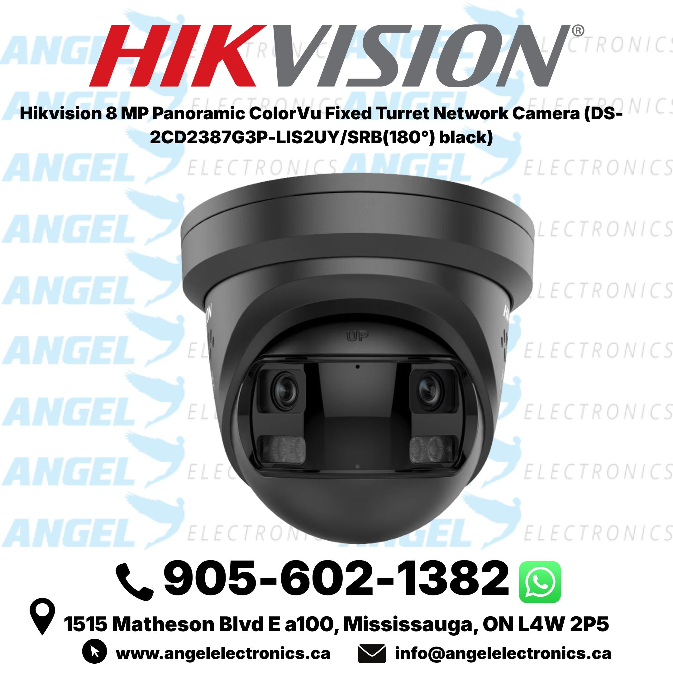 Hikvision 8MP Panoramic ColorVu 180° Fixed Turret Network Camera – Black (DS-2CD2387G3P-LIS2UY/SRB)