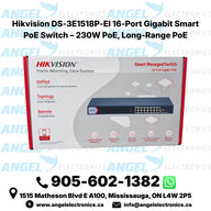 Hikvision DS-3E1518P-EI 16-Port Gigabit Smart PoE Switch – 230W PoE, Long-Range PoE