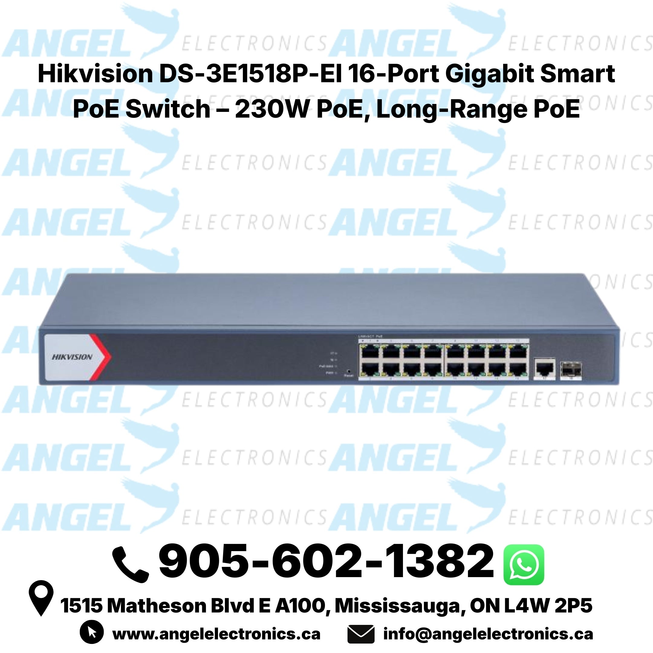 Hikvision DS-3E1518P-EI 16-Port Gigabit Smart PoE Switch – 230W PoE, Long-Range PoE