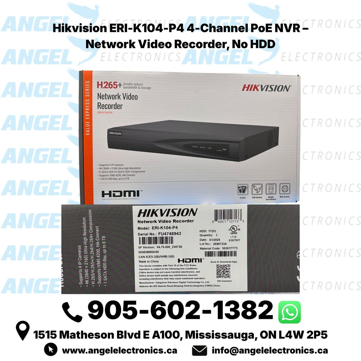 Hikvision ERI-K104-P4 4-Channel PoE NVR – Network Video Recorder, No HDD