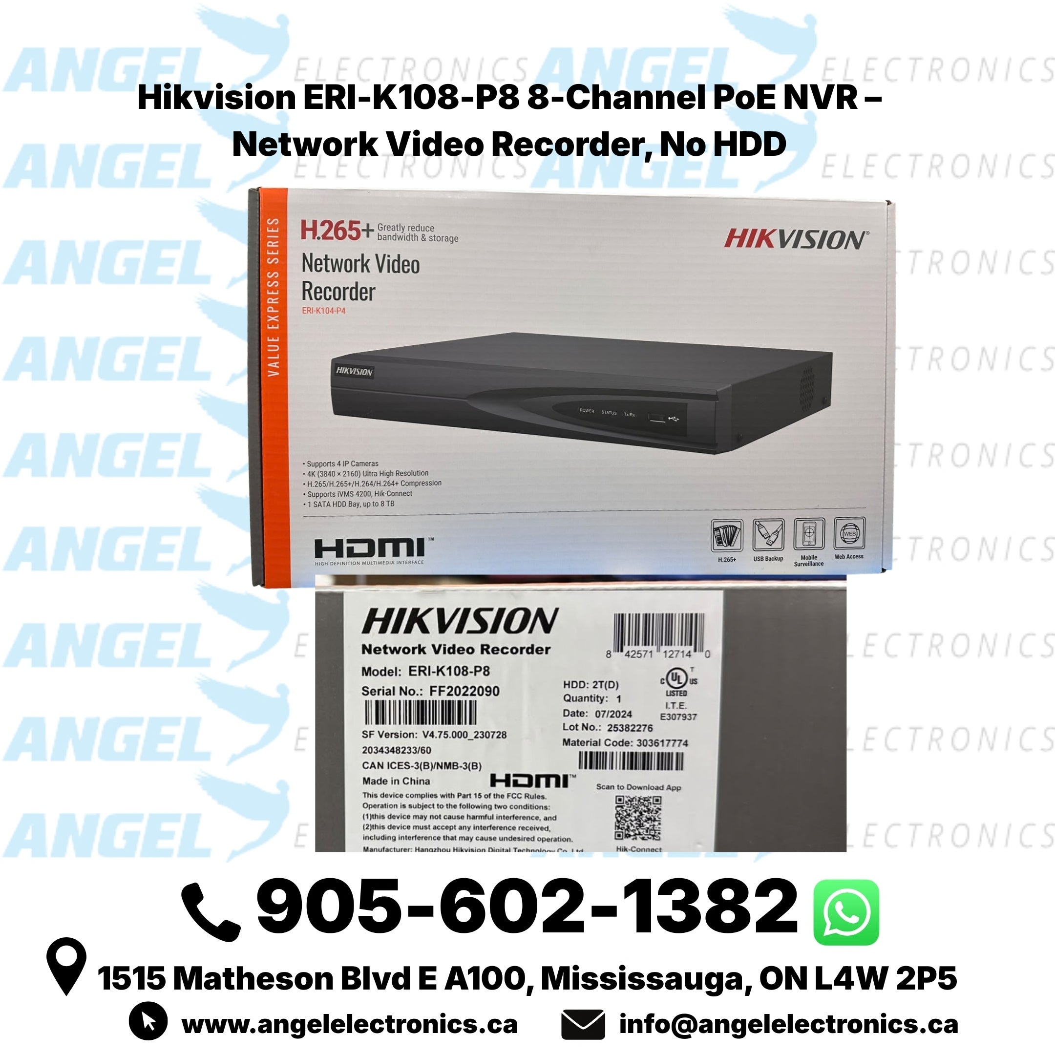 Hikvision ERI-K108-P8 8-Channel PoE NVR – Network Video Recorder, No HDD