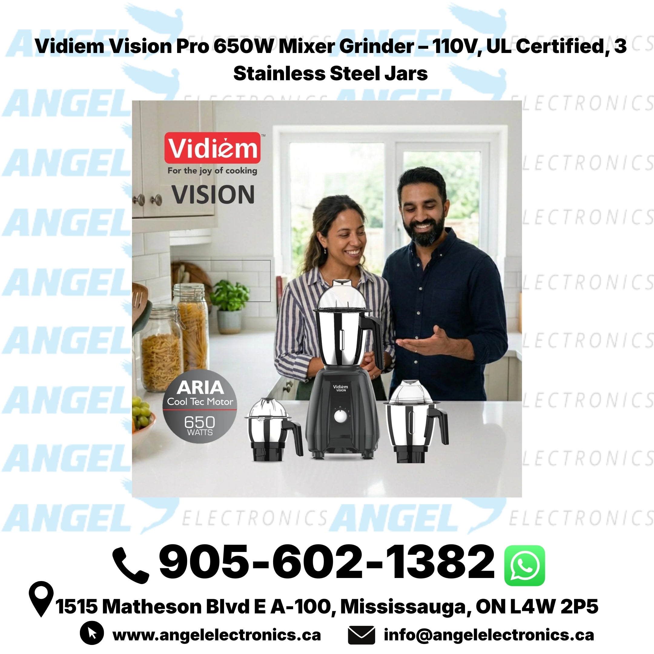 Vidiem Vision Pro 650W Mixer Grinder – 110V, UL Certified, 3 Stainless Steel Jars