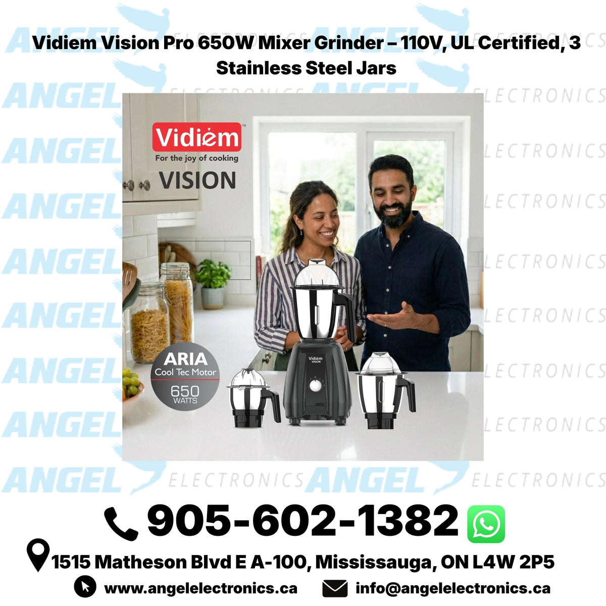 Vidiem Vision Pro 650W Mixer Grinder – 110V, UL Certified, 3 Stainless Steel Jars
