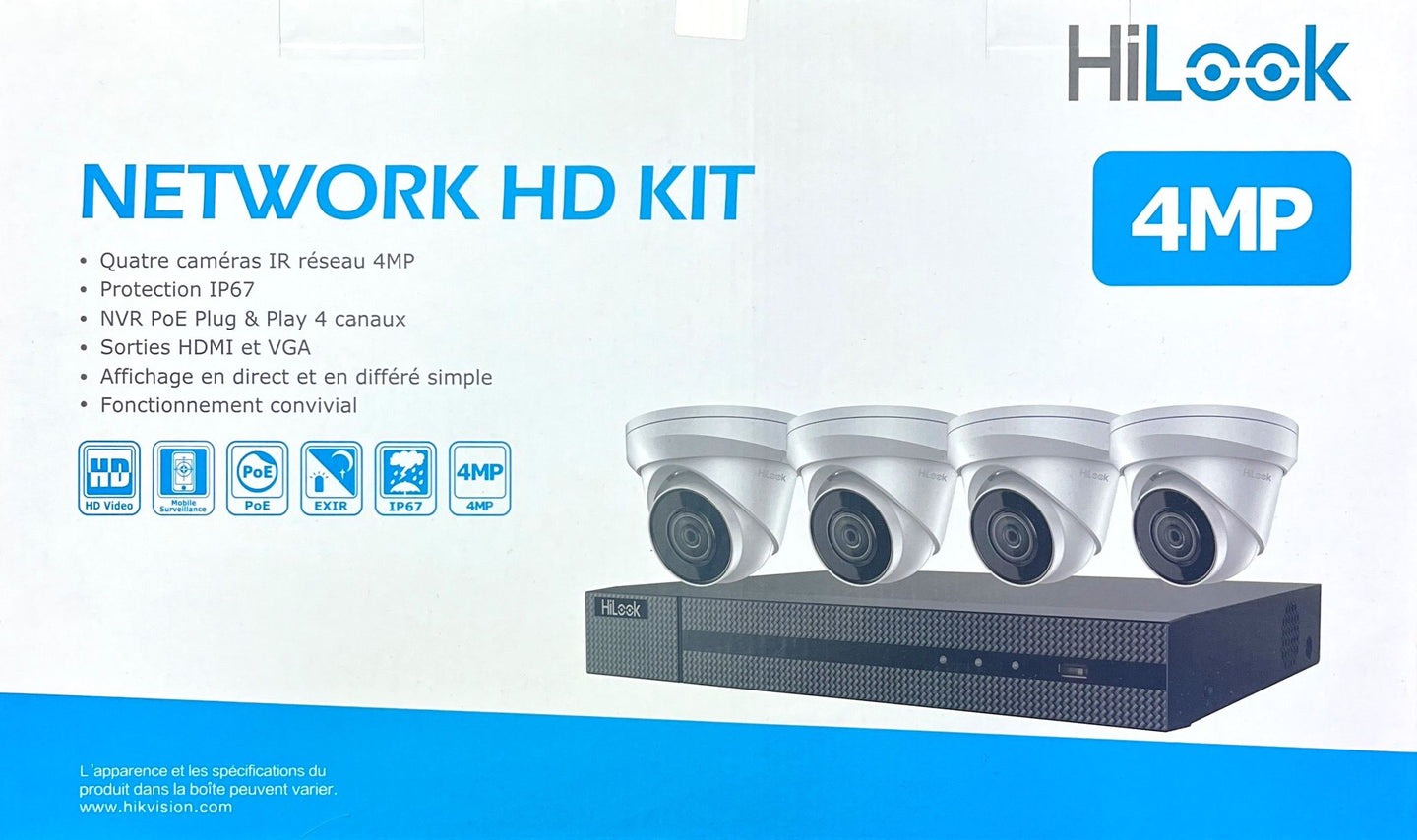 HiLook IK-4244TH-MH/P 4-Channel 4MP PoE NVR Kit | 2TB Pre-Installed HDD NVR, IP67, Desktop Client/HiLook Mobile App