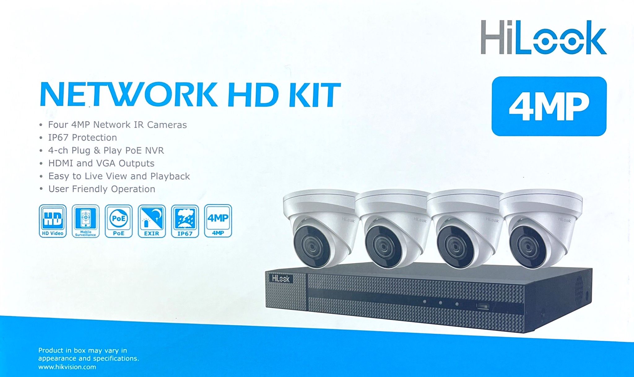 HiLook IK-4244TH-MH/P 4-Channel 4MP PoE NVR Kit | 2TB Pre-Installed HDD NVR, IP67, Desktop Client/HiLook Mobile App