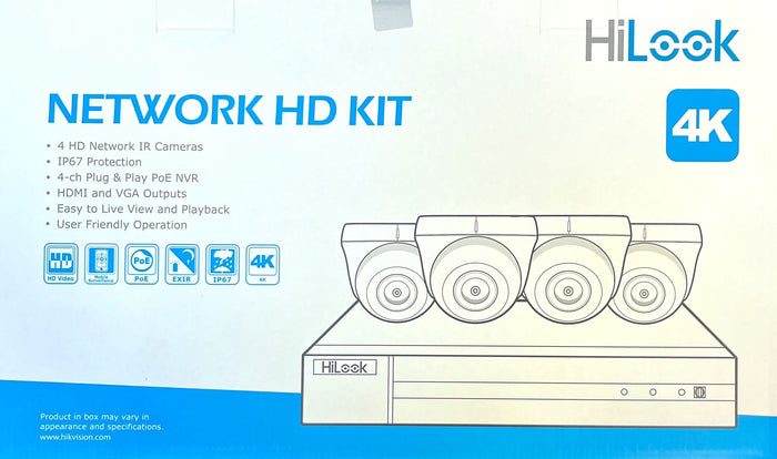 HiLook IK-4248TH-MH/P 4-Channel 4K PoE NVR Kit | 2TB Pre-Installed HDD NVR, IP67, Desktop Client/HiLook Mobile App