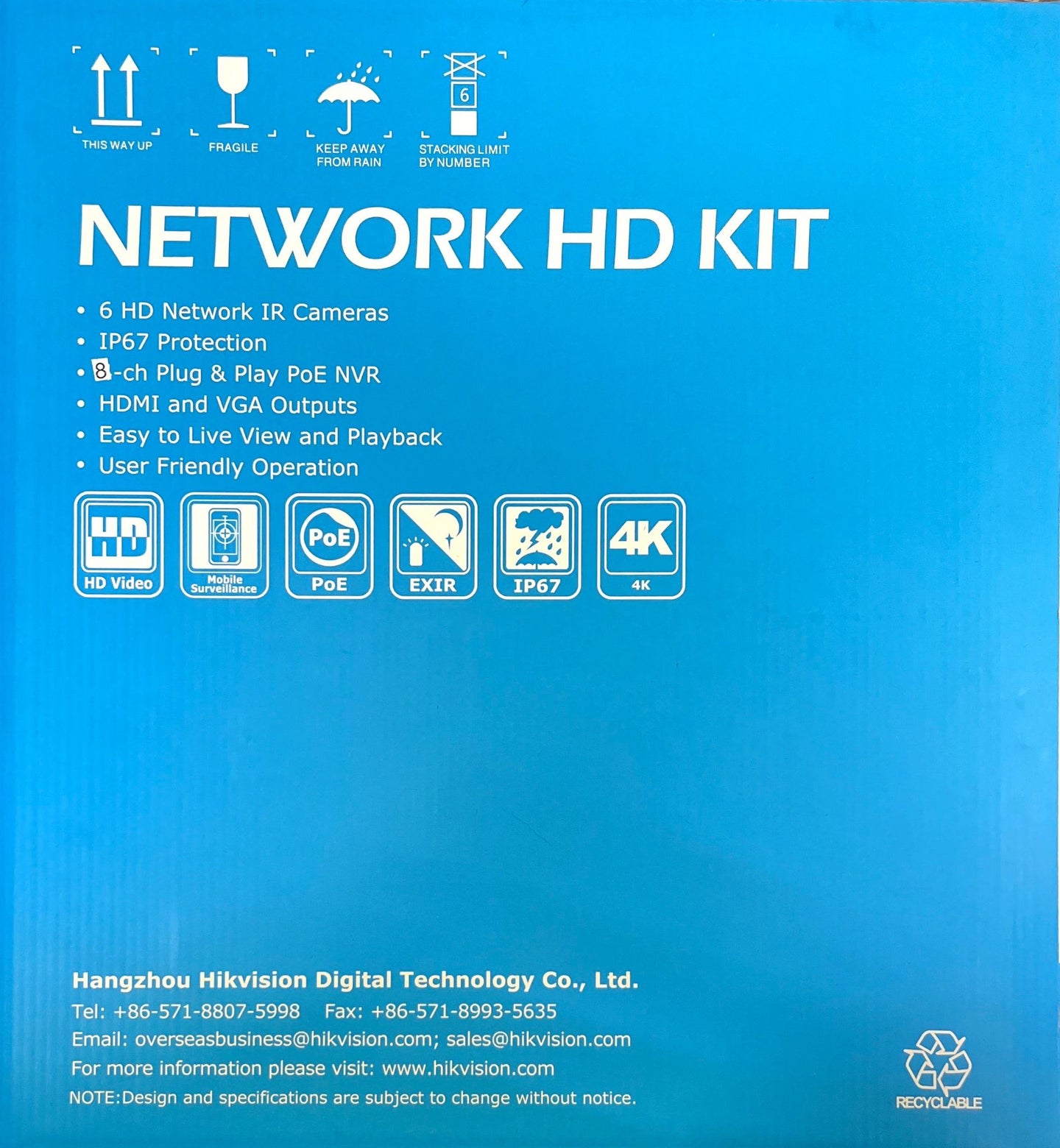 HiLook IK-6288TH-MH/P 8-Channel 4K PoE NVR Kit | 2TB pre-Installed HDD NVR, 2 x SATA for Additional Storage (up to 8TB per HDD), IP67 Rated