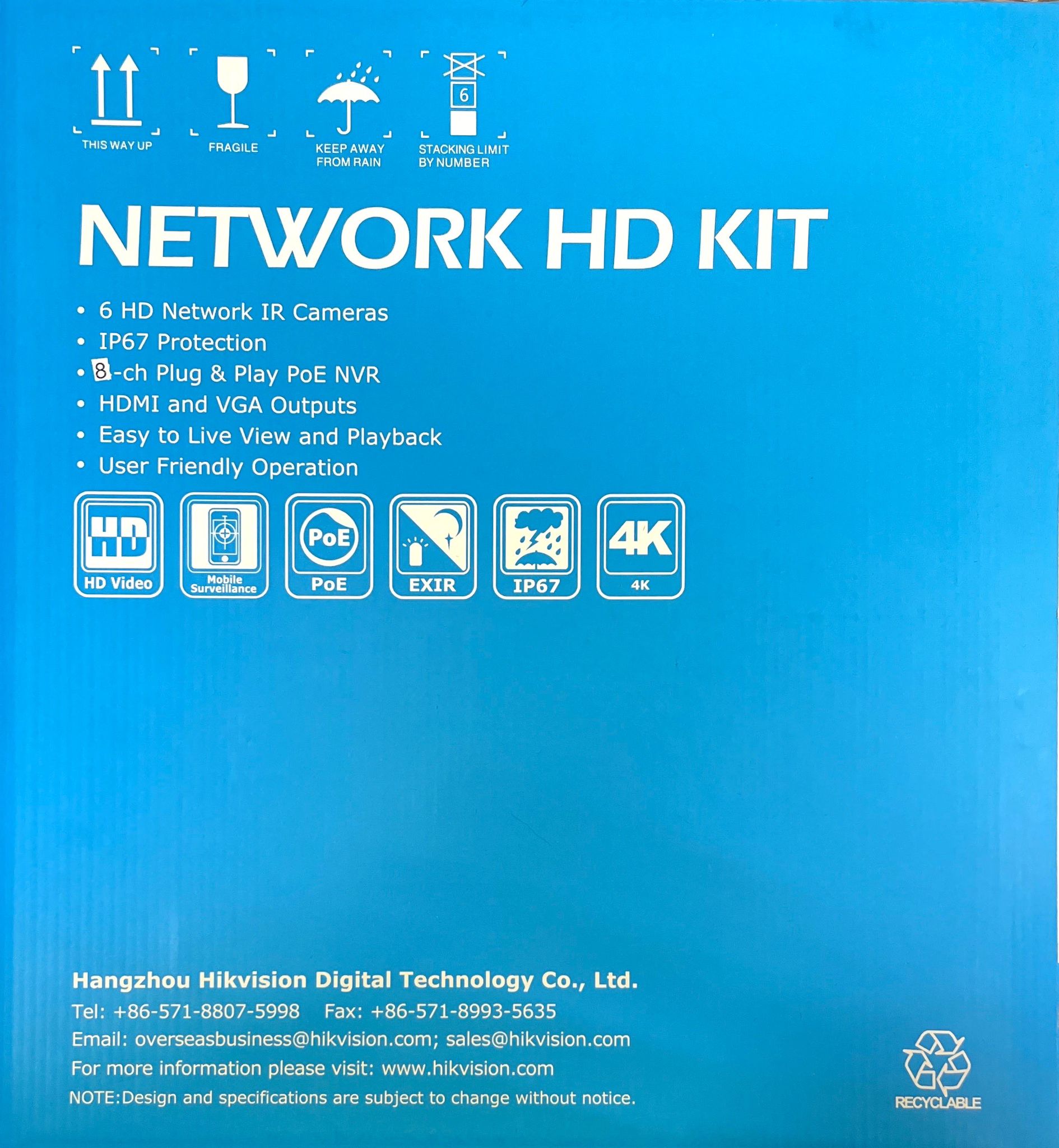 HiLook IK-6288TH-MH/P 8-Channel 4K PoE NVR Kit | 2TB pre-Installed HDD NVR, 2 x SATA for Additional Storage (up to 8TB per HDD), IP67 Rated