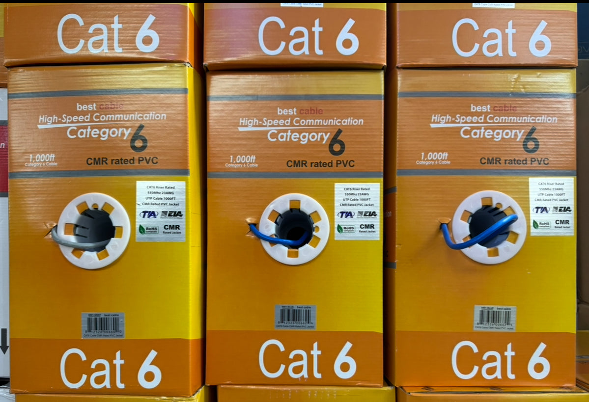 CAT6-1000: CMR SOLID 23AWG x 4C UTP CABLE 1000FT, 4 Colors