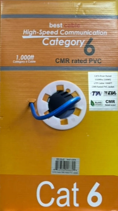 CAT6-1000: CMR SOLID 23AWG x 4C UTP CABLE 1000FT, 4 Colors